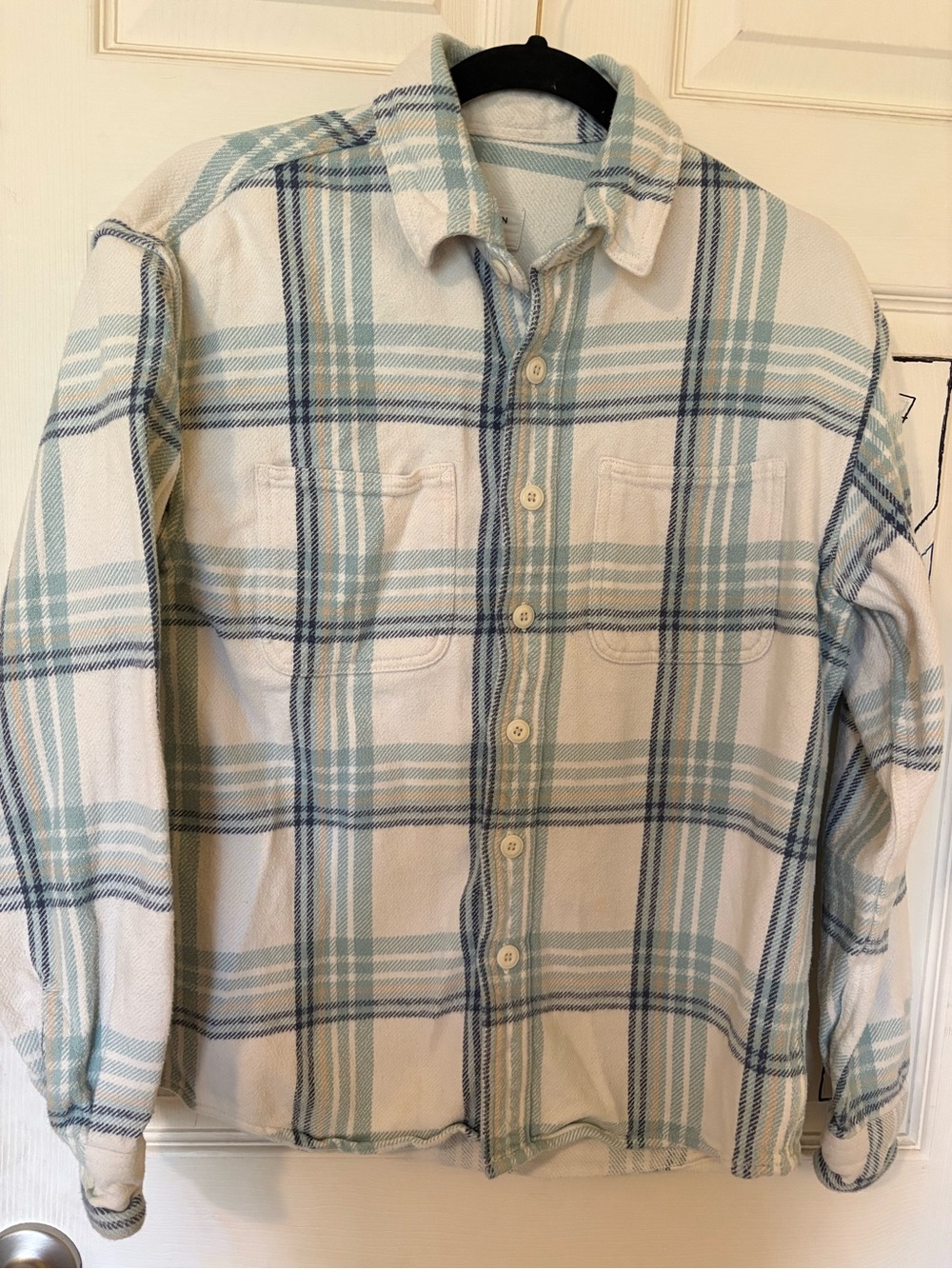 American Eagle Relaxed Fit Plaid Flannel Button Up Shirt Blue White Size XS